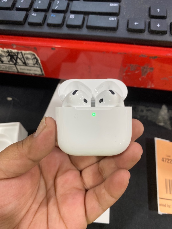 Photo 1 of Apple AirPods 4 Wireless Earbuds, Bluetooth Headphones, Personalized Spatial Audio, Sweat and Water Resistant, USB-C Charging Case, H2 Chip, Up to 30 Hours of Battery Life, Effortless Setup for iPhone