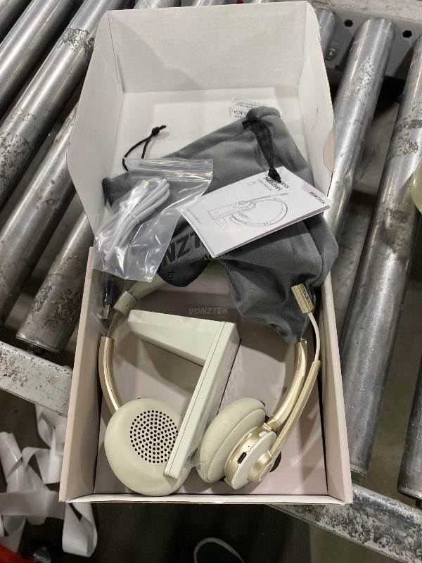 Photo 1 of Vonztek Wireless Headset with Microphone, Bluetooth Headset with Mic AI Noise Canceling & USB Dongle, Wireless Headphones with Mic Mute & Charge Dock for Work PC Computer Phone Office Teams Call