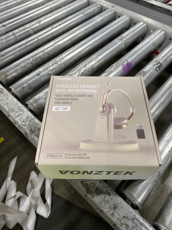 Photo 1 of Vonztek Wireless Headset with Microphone, Bluetooth Headset with Mic AI Noise Canceling & USB Dongle, Wireless Headphones with Mic Mute & Charge Dock for Work PC Computer Phone Office Teams Call