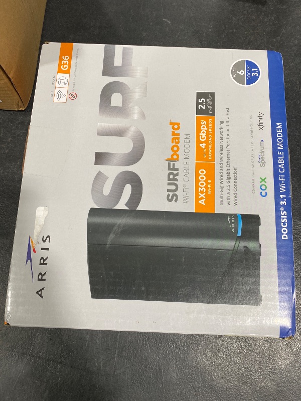 Photo 1 of ARRIS (G36) - Cable Modem Router Combo - Fast DOCSIS 3.1 Gigabit WiFi 6 (AX3000), 1.2 Gbps Max Speeds, Approved for Comcast Xfinity, Cox, Spectrum & More [Check with your provider for compatibility]