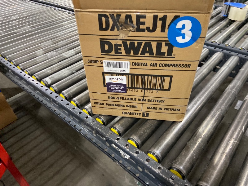 Photo 1 of DEWALT DXAEJ14 Digital Portable Power Station Jump Starter - 1600 Peak Amps with 120 PSI Compressor for Tires, Sports Equipment & Bikes, 15W USB-A and 25W USB-C Power