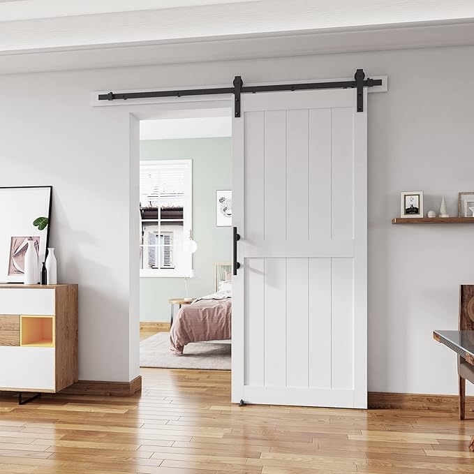 Photo 1 of 36''x84'' Sliding Barn Door with 6.6 Ft Barn Door Hardware Kit, Fits 32-34''W Openings, Pre-Drilled Holes Easy Assembly-Waterproof PVC Surface, H-Frame, White