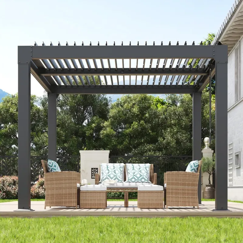 Photo 1 of Garvee Louvered Pergola 10' x10' , Outdoor Pergola with Adjustable Louvered Roof, Reinforced Aluminum Frame, Integrated Drainage System, Hardtop Gazebo for Patio, Deck, Gray
