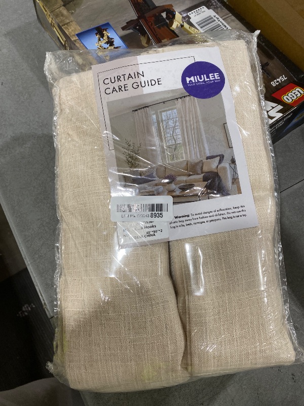 Photo 1 of MIULEE Pinch Pleated Thick Linen Curtains 90 Inches Long 2 Panels for Living Room Bedroom, Linen Textured Memory Trained Pleat Drapes Back Tab Light Filtering Sand Beige Window Curtains with Hooks