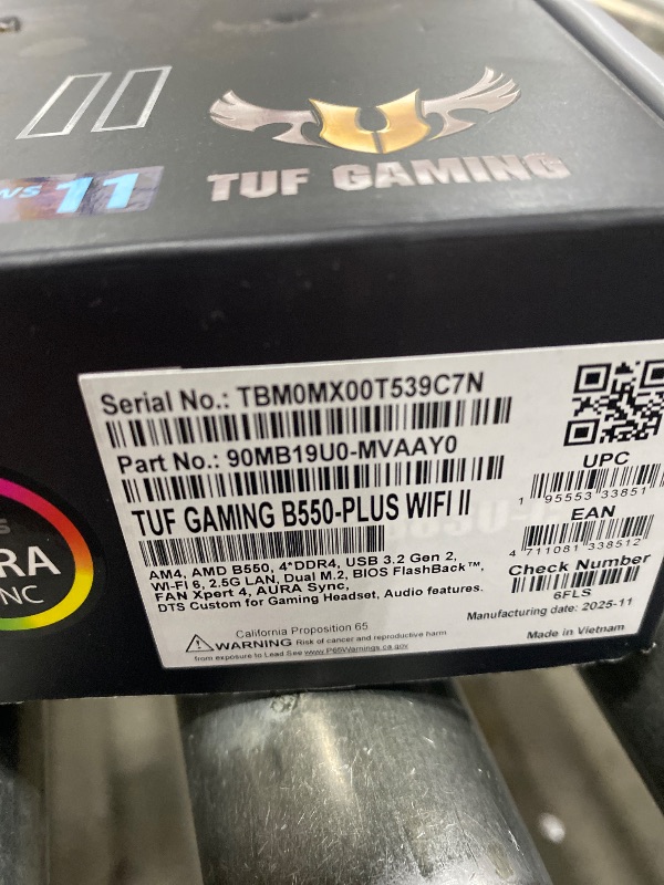Photo 1 of ASUS TUF Gaming B550-PLUS WiFi II AMD AM4 (3rd Gen Ryzen™) ATX Gaming Motherboard (PCIe 4.0, WiFi 6, 2.5Gb LAN, BIOS Flashback, USB 3.2 Gen 2, Addressable Gen 2 RGB Header and Aura Sync)
