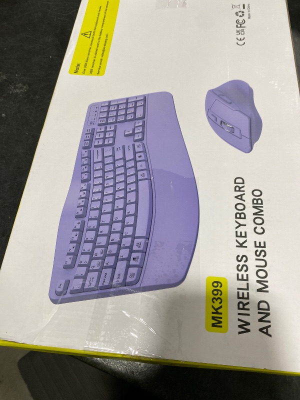 Photo 1 of Wireless Keyboard and Mouse Combo, 2.4G Full Size Wave Keys Ergonomic Keyboard with Wrist Rest and 3-Level DPI Adjustable Wireless Ergonomic Mouse for Windows, Mac OS Desktop/Laptop/PC(Purple)