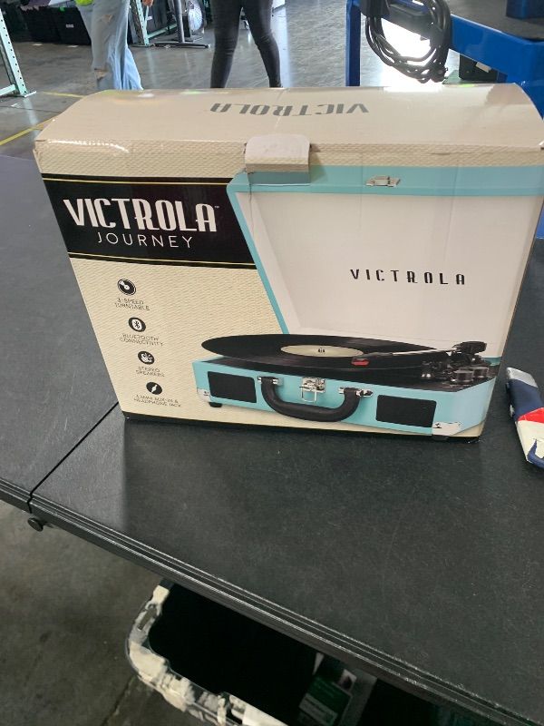 Photo 1 of Victrola Journey Bluetooth Portable Suitcase Record Player – with Built-in Speakers, 3 Speed Vinyl Record Player, RCA Out, Headphone Jack (Turquoise)