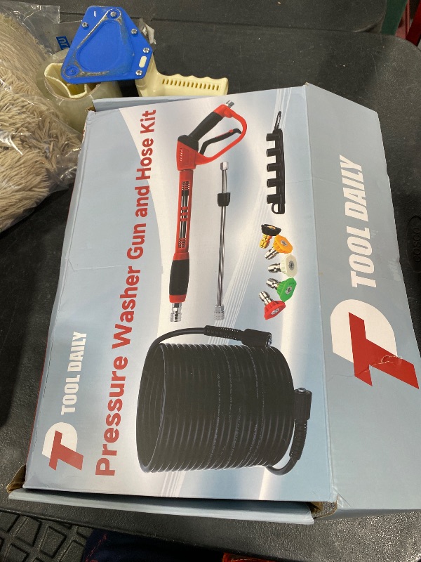 Photo 1 of Tool Daily Pressure Washer Gun and Hose Kit, 50 FT Power Washer Hose and Replacement Wand Extension, 5 Nozzle Tips, M22-14 Fitting, 3600 PSI