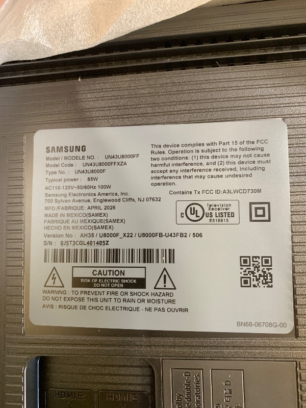 Photo 1 of **USED, DAMAGED** Samsung 43-Inch Class Crystal UHD U8000F 4K Smart TV (2025 Model) Endless Free Content, Crystal Processor 4K, MetalStream Design, Knox Security, Alexa Built-in