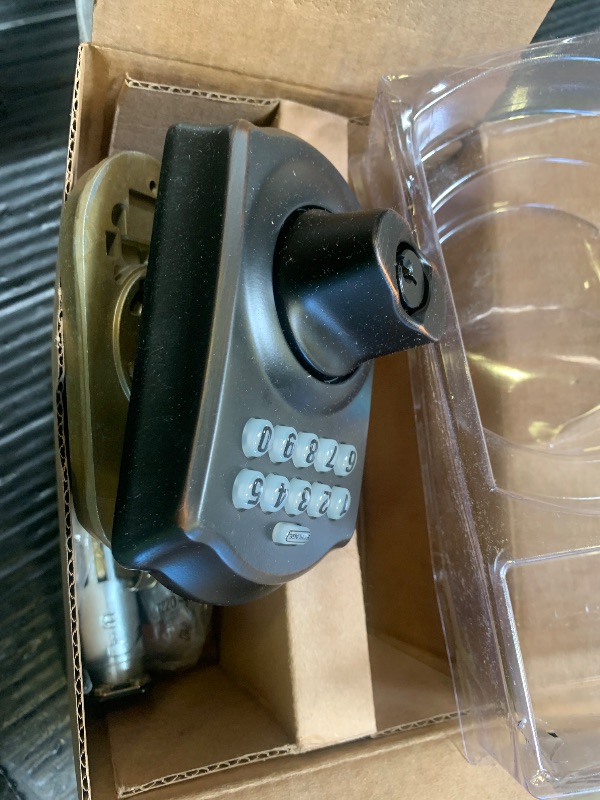 Photo 1 of Schlage Camelot Electronic Keypad Deadbolt Lock, Keyless Front Door Entry, Mechanical Key Backup Included, Aged Bronze, BE365 V CAM 716