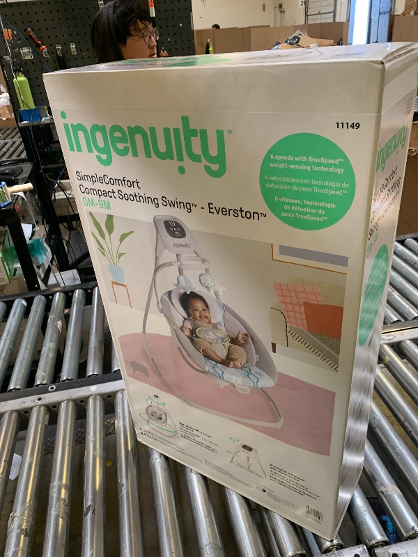 Photo 1 of Ingenuity SimpleComfort Lightweight Compact 6-Speed Multi-Direction Baby Swing, Vibrations & Nature Sounds, 0-9 Months 6-20 lbs (Everston)