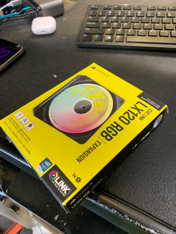 Photo 1 of CORSAIR iCUE Link LX120 RGB 120mm PWM Fan Single Pack – Dual Light Loops – Requires iCUE Link System Hub (Sold Separately) – CORSAIR AirGuide Technology – Black