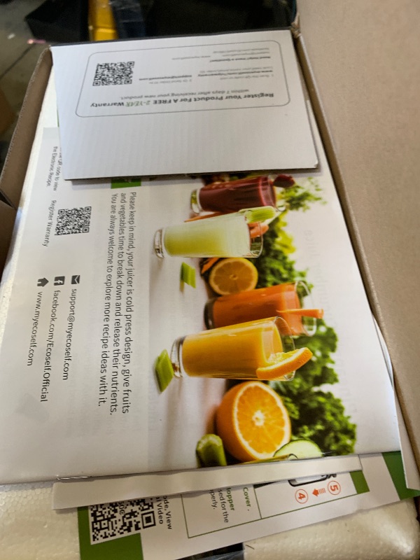 Photo 1 of ECOSELF Juicer Machines Easy to Clean, With Wide Mouth & Large Feed Chute For Whole Fruits & Vegetables, Slow Masticating Juicer Hands-Free, Quiet Motor, Cold Press Juicer For Family, With Pusher