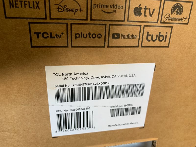 Photo 1 of TCL 98 Inch Class QM7K Series | Mini LED QLED 4K HDR | 98QM7K, 2025 Model | 120HZ-144HZ Anti Reflective Screen Smart Google TV Dolby Atmos Onkyo Audio | Voice Remote Alexa Gaming Streaming Television
