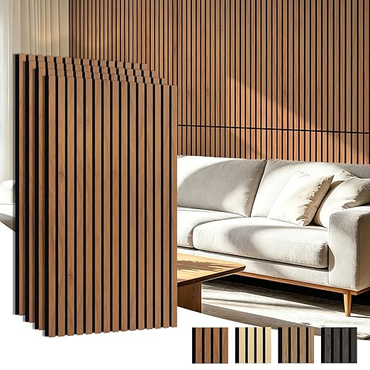 Photo 1 of Art3d 4-Pack 47x23.6 Inch Acoustic Panels with Wood Slat Design - Soundproof Wall Panel for Office, Gaming Room & Studio, Ideal for Streamers, Home Workers & Recent Movers, Walnut