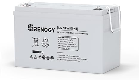 Photo 1 of Renogy Deep Cycle AGM 12 Volt 100Ah Battery, 3% Self-Discharge Rate, 1100A Max Discharge Current, Safe Charge Appliances for RV, Camping, Cabin, Marine and Off-Grid System, Maintenance-Free