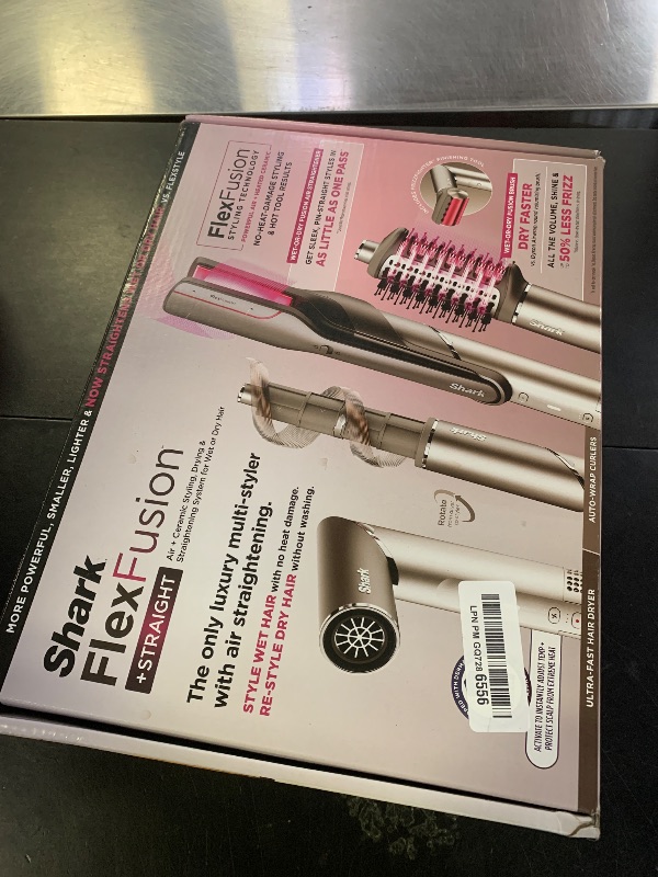 Photo 1 of Shark Flex Fusion Hair Straightener & Powerful Hair Dryer with Fusion Hair Brush, Air Styler with Auto-Wrap Hair Curlers, Concentrator, & Frizz Fighter, Metallic Mist, HD651S