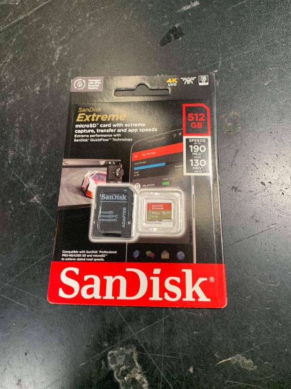 Photo 1 of SANDISK 512GB Extreme microSDXC UHS-I Memory Card with Adapter - C10, U3, V30, 4K, 5K, A2, Micro SD Card - SDSQXAV-512G-GN6MA
