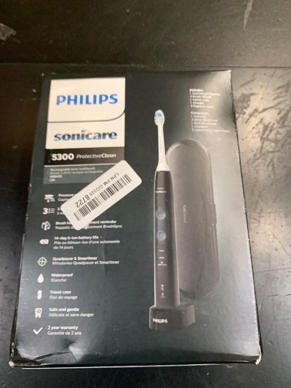 Photo 1 of Philips Sonicare ProtectiveClean 5300 Rechargeable Electric Toothbrush, with Pressure Sensor, 3 Cleaning Modes, SmarTimer and QuadPacer, with 2 Bonus Brush Heads, Travel Case, Black, Model HX6423/34