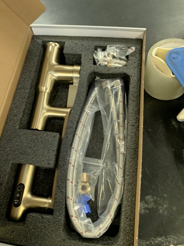 Photo 1 of Lefton Rotatable Bathroom Faucet with Temperature Display in Fahrenheit (Batteries-Free), 3 Water Modes, Brushed Gold, BF2204-6