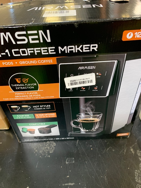 Photo 1 of AIRMSEN Grind & Brew Coffee Maker with Built-in Grinder (2026 Model) - Single-Serve, Compatible with K-Cup Pods & Ground, 1000W Fast 6-14oz Brewer, Descaling Alert, Touchscreen & 50oz Removable Tank