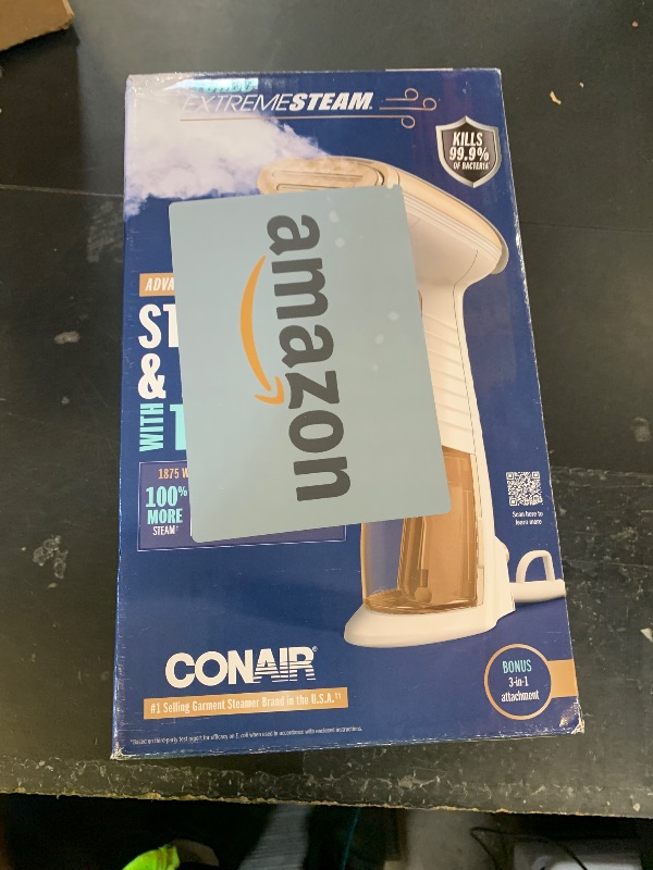 Photo 1 of Conair Handheld Garment Steamer for Clothes, Turbo ExtremeSteam 1875W Fabric Steamer, Portable Handheld Design, Strong Penetrating Steam, White/Champagne