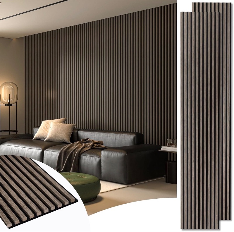Photo 1 of Art3d 2-Pack 108" x 12" Acoustic Wood Panels for Wall, Soundproof Wood Slat Panel for Wall and Ceiling, 3D Fluted Sound Absorbing Paneling for Interior Wall Decor, Living Room, Bedroom - walnut