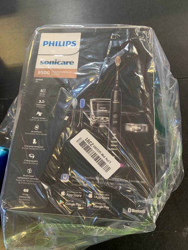 Photo 1 of Philips Sonicare DiamondClean Smart 9500 Electric Toothbrush - Sonic Toothbrush with App, Pressure Sensor, 15 Brushing Settings, Replacement Reminder, USB Charging Travel Case, Black, Model HX9923/11