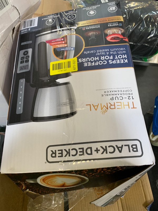 Photo 1 of BLACK+DECKER 12 Cup Thermal Programmable Coffee Maker with Brew Strength and VORTEX Technology, Black/Steel, CM2046S