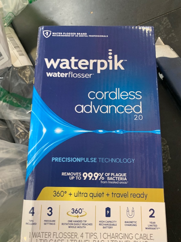 Photo 1 of Waterpik Cordless Advanced 2.0 Water Flosser For Teeth, Gums, Braces, Dental Care With Travel Bag and 4 Tips, ADA Accepted, Rechargeable, Portable, and Waterproof, White WP-580, Packaging May Vary