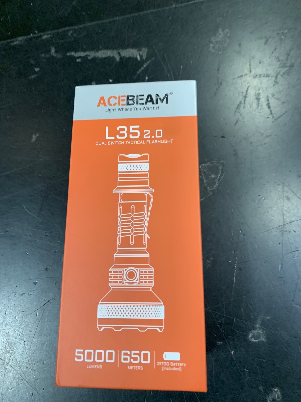 Photo 1 of ACEBEAM L35 Tactical Flashlight, 5000 High Lumens Rechargeable Flashlight, 711 Yards Long Range Throw Led Flashlight, Super Compact Dual-Switches Flash Light for Emergency, Searching