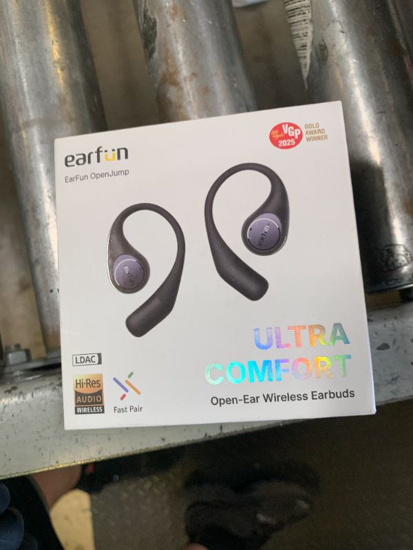 Photo 1 of EarFun OpenJump Open Ear Headphones, Wireless Earbuds with Ergonomic Earhook, Hi-Res Sound, LDAC, 4 Mics ENC Call, 42H Playtime, Multipoint Connection, IPX7 Waterproof, Snug Fit for Workout, Running