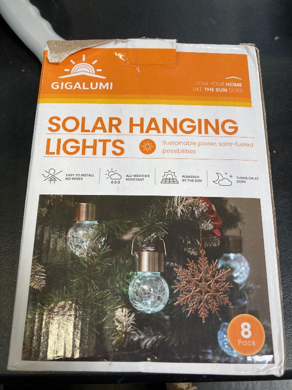 Photo 1 of GIGALUMI Solar Lights Outdoor Waterproof, 8 Pack Solar Hanging Lights Garden Decor, Gifts for Women, Solar Outdoor Lantern Waterproof Cracked Glass for Yard, Fence, Tree(Cold White)