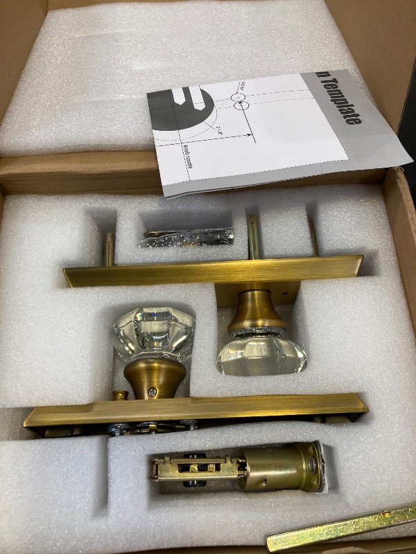 View 3 of CEYMIO Glass Door Knobs for Interior Doors - Vintage Crystal Privacy Bedroom & Bathroom Door Knob with Lock - Diamond Cut Door Handle - Antique Brass Finish (1 Pack 7 Inch Height)