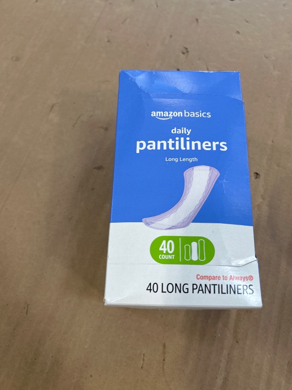 Photo 1 of Amazon Basics Daily Pantiliner, Long Length, Feminine Pads for Women, Unscented, Comfortable Thin, 120 Count (3 Packs of 40) (Previously Solimo)