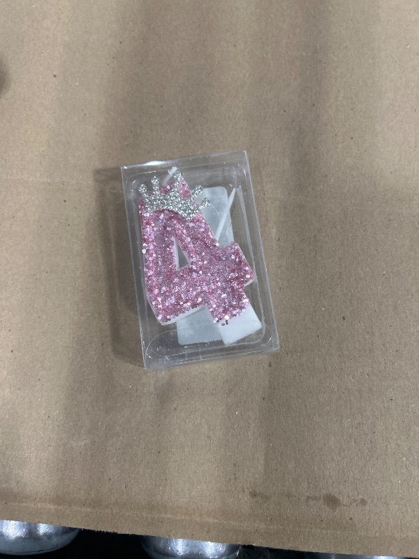 Photo 1 of Birthday Number Candles,Pink Crown Birthday Candles for Cake,Glitter Number 4 Candle Cake Topper with Sequins for Girls,Women, Anniversary Celebrations Supplies (Pink 4)