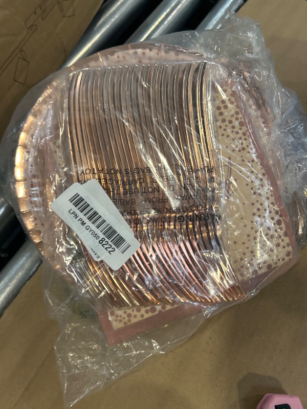 Photo 1 of 175PCS Happy Birthday Plates and Napkins Party Supplies, Paper Pink and Rose Gold Plastic Forks Knives Spoons Serve 25 Guests for Girl Women