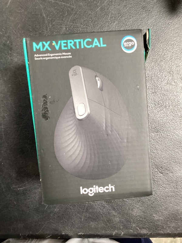 Photo 1 of Logitech MX Vertical Wireless Mouse – Ergonomic Design Reduces Muscle Strain, Move Content Between 3 Windows and Apple Computers, Rechargeable, Graphite