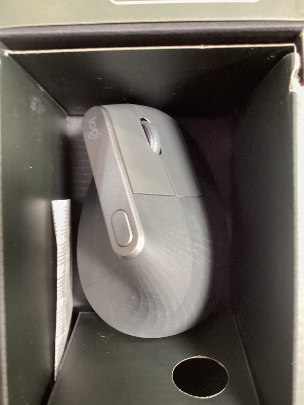 Photo 1 of Logitech MX Vertical Wireless Mouse – Ergonomic Design Reduces Muscle Strain, Move Content Between 3 Windows and Apple Computers, Rechargeable, Graphite