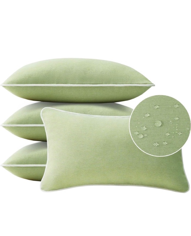 Photo 1 of Unimatta Decorative Outdoor Water Repellent Throw Pillows with Inserts, Set of 4, 20" x12" Pillows for Patio, Backyard, Bed, Couch, and Patio Furniture, Seaweed Green
