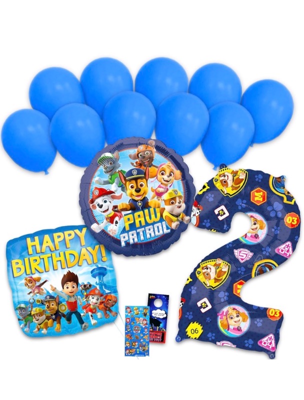 Photo 1 of Paw Patrol 2nd Birthday Balloon 13 Pack - Bundle of Foil Balloons: Chase, Marshall, Skye, Birthday Balloon, Stickers, More | Decorations for Parties