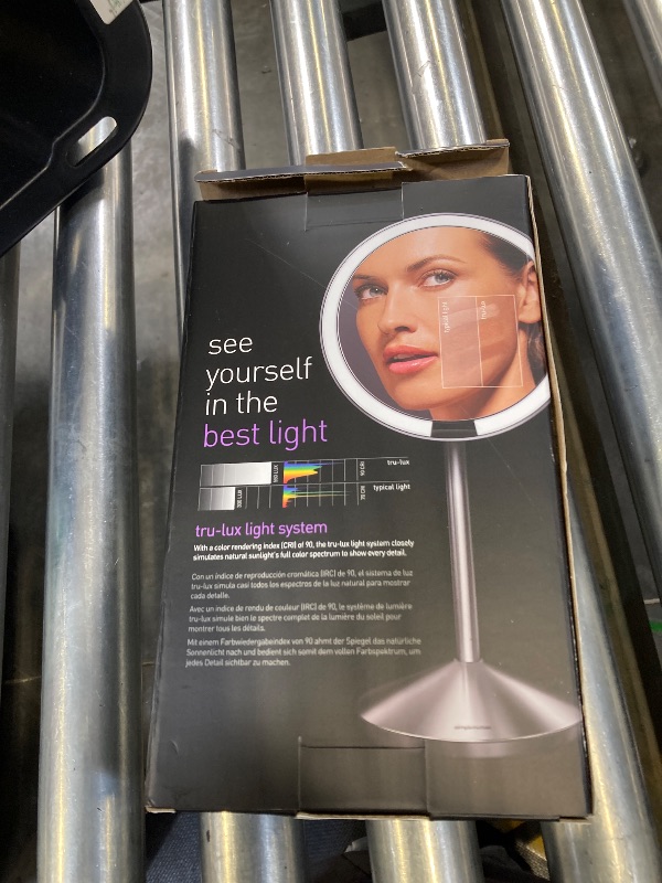 Photo 1 of simplehuman 5" Round Rechargeable Mini Travel Sensor Makeup Mirror (2014 Model, Discontinued), 10x Magnification, Brushed Stainless Steel