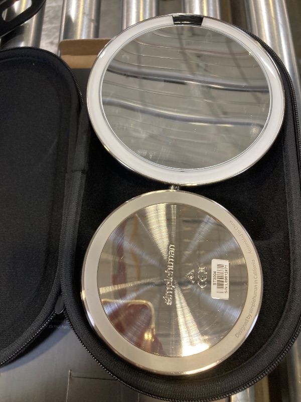 Photo 1 of simplehuman 5" Round Rechargeable Mini Travel Sensor Makeup Mirror (2014 Model, Discontinued), 10x Magnification, Brushed Stainless Steel