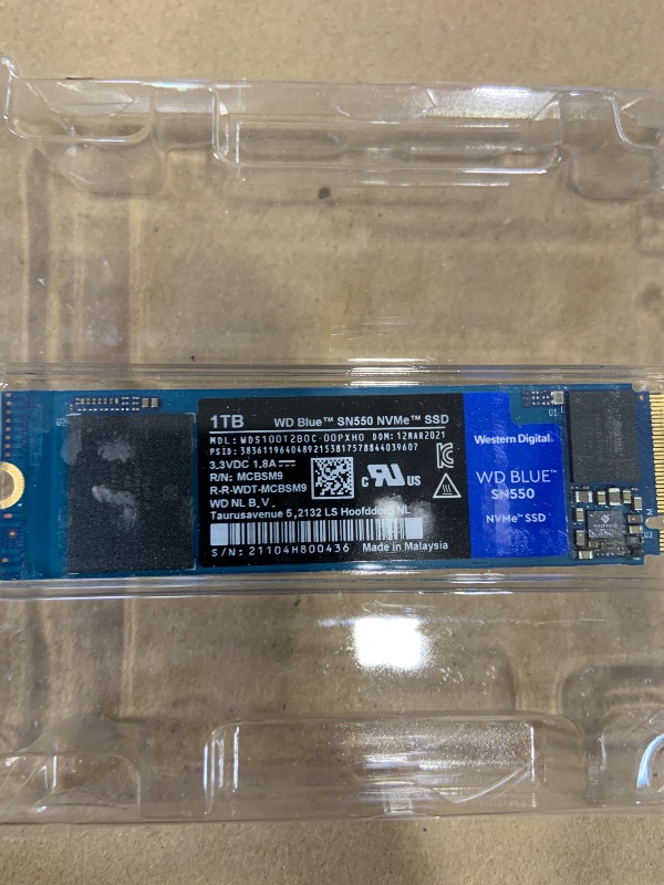 Photo 1 of Western Digital 1TB WD Blue SN550 NVMe Internal SSD - Gen3 x4 PCIe 8Gb/s, M.2 2280, 3D NAND, Up to 2,400 MB/s - WDS100T2B0C, olid State Hard Drive