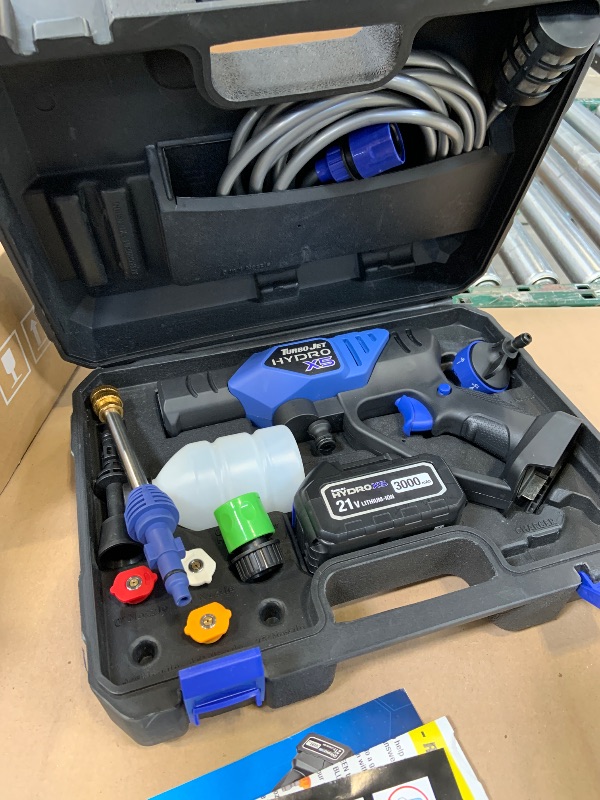 Photo 1 of Ontel Turbo Jet HydroX5 Pro Portable Cordless Pressure Washer (21V 3000mAh Battery), 6-in-1 Nozzle, Dual Water Source, 16ft Detachable Hose