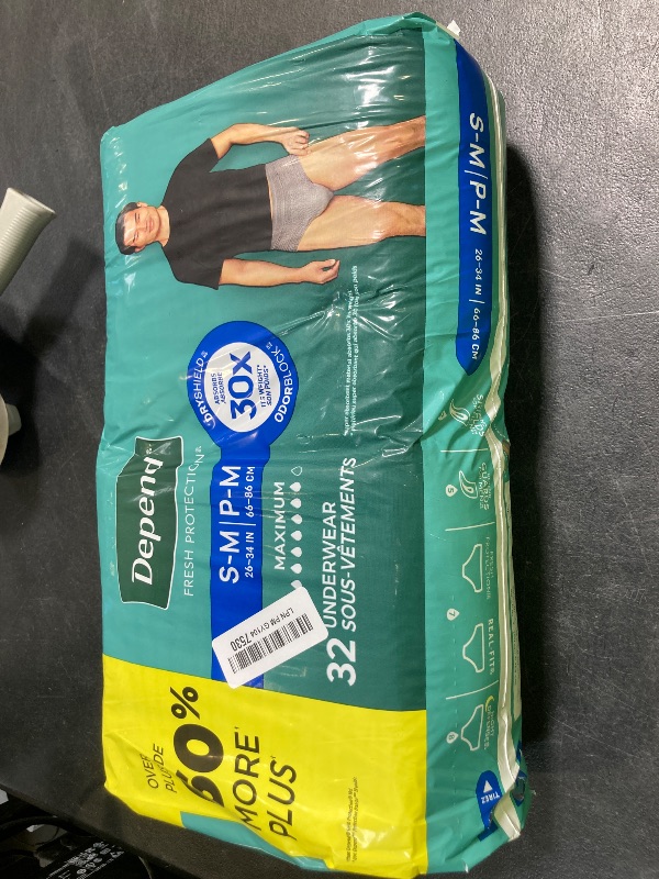 Photo 1 of Depend Fresh Protection Adult Diapers, Incontinence Underwear for Men, Disposable, Maximum, Small/Medium, Grey, 32 Count, Packaging May Vary