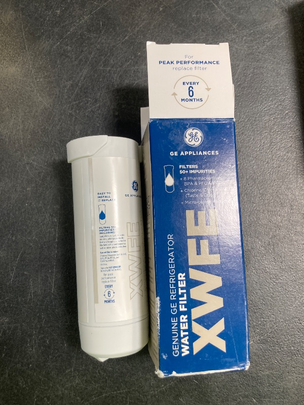 Photo 1 of GE XWFE Refrigerator Water Filter, Genuine Replacement Filter, Certified to Reduce Lead, Sulfur, and 50+ Other Impurities, Replace Every 6 Months for Best Results, Pack of 1
