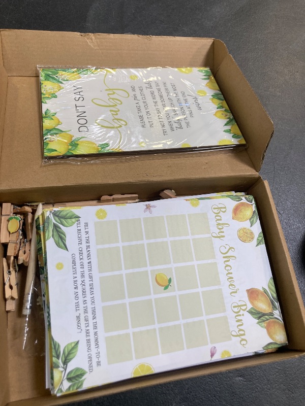Photo 1 of Patelai 321 Pcs A Little Lemon Is On The Way Shower Game Supplies Include 250 Activity Cards 20 Pencils 1 Don't Say Sign 50 Clothespins for Bingo Game Party Decor