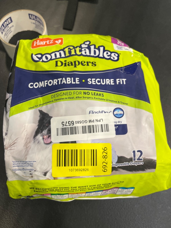 Photo 1 of Hartz Comfitables Disposable Dog Diapers, Size Large 12 Count, Comfortable & Secure Fit, Easy to Put On, Super Absorbent Male and Female Diaper