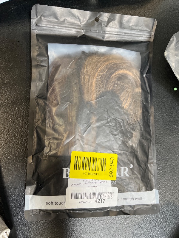 Photo 1 of BARSDAR Dark Brown Highlight Straight Ponytail Extension - 18 Inch Long Straight Wrap Around Ponytail for Black Women, Synthetic Clip in Pony Tails Hair Extensions Hairpieces Daily